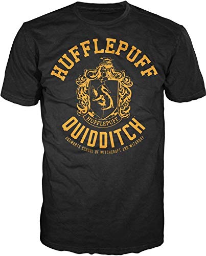 Product Cover Harry Potter Hufflepuff Quidditch Mens Hogwarts T-shirt (XXL , Black)