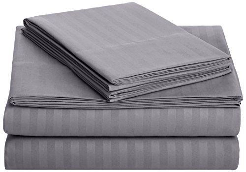 Product Cover AmazonBasics Deluxe Striped Microfiber Bed Sheet Set - King, Dark Grey