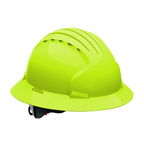 Product Cover Evolution Deluxe 6161 280-EV6161-10 Full Brim Hard Hat with HDPE Shell, 6-Point Polyester Suspension and Wheel Ratchet Adjustment (VENTED, Hi Viz Lime Green)