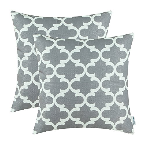 Product Cover CaliTime Pack of 2 Soft Canvas Throw Pillow Covers Cases for Couch Sofa Home Decor Modern Quatrefoil Accent Geometric 20 X 20 Inches Grey