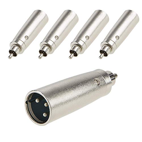 Product Cover XLR Male to RCA Male Adapter [5-Pack], CableCreation 3Pin XLR to RCA Converter, RCA to XLR Microphone HiFi Stereo Audio Connector, Silver