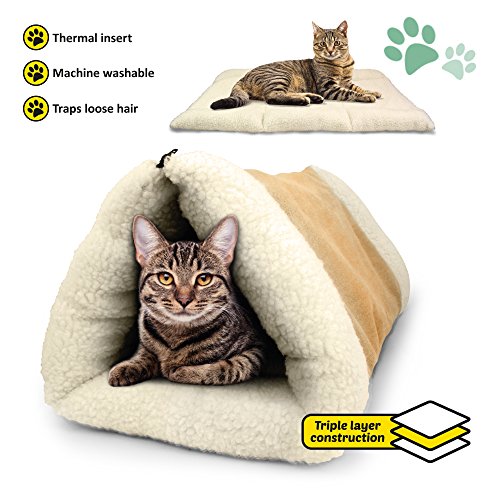 Product Cover PARTYSAVING PET Palace 2-in-1 Pet Bed Snooze Tunnel and Mat for Pets Cats Dogs and Kittens for Travel or Home, APL1343, Beige