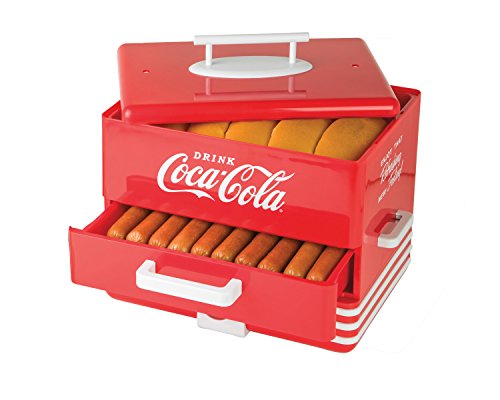 Product Cover Nostalgia HDS248COKE Large Coca-Cola Diner-Style Steamer, 24 Hot Dogs and 12 Bun Capacity, Perfect For Breakfast Sausages, Brats, Vegetables, Fish, Red