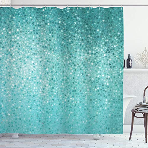 Product Cover Ambesonne Turquoise Shower Curtain, Small Dot Tiles Shape Simple Classical Creative Design, Cloth Fabric Bathroom Decor Set with Hooks, 70
