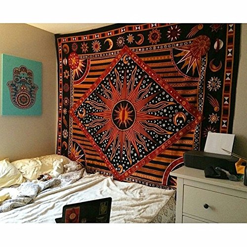 Product Cover Popular Handicrafts Zodiac Mandala Tapestry Celestial Wall Decor Burning Sun Tapestries Indian College Dorm Hanging Bohemian Hippy Hippie Gypsy tapestry230x215cms