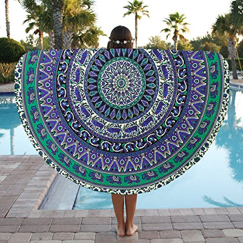 Product Cover Popular Handicrafts Round Tapestry Roundie Indian Mandala Round Beach Throw Tapestry Hippy Boho Gypsy Cotton Table Cover Sofa Bed Throw, 70