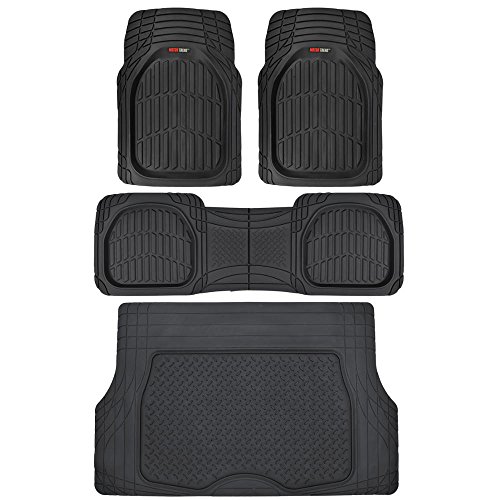 Product Cover Motor Trend 4pc Black Car Floor Mats Set Rubber Tortoise Liners w/ Cargo for Auto SUV Trucks - All Weather Heavy Duty Floor Protection - MT-923-BK+MT-884-BK_amj