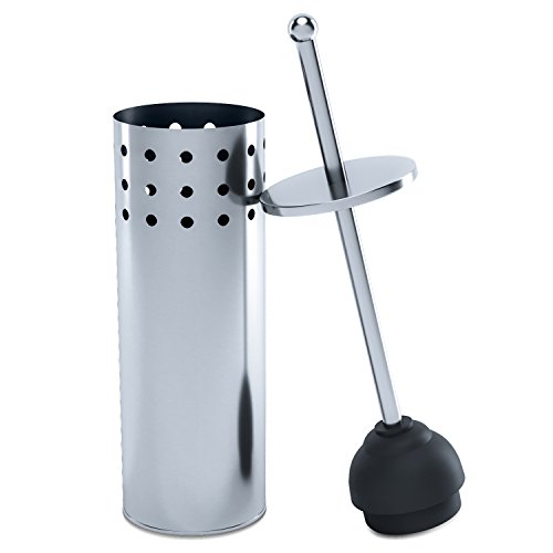 Product Cover Home Intuition Stainless Steel Vented Toilet Plunger and Canister Holder Drip Cup, 1 Pack