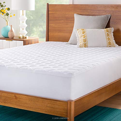Product Cover LINENSPA Plush Microfiber Mattress Pad - Hypoallergenic Fill - Deep Pocket Fitted Skirt - Queen