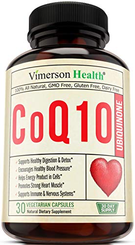 Product Cover CoQ10 Ubiquinone 200 milligrams. Cardiovascular Health. Promotes Cellular Energy, Supports Healthy Brain, Heart, Blood Pressure, Digestive and Immune Systems. Natural, Non-GMO Coenzyme Q10 Supplement