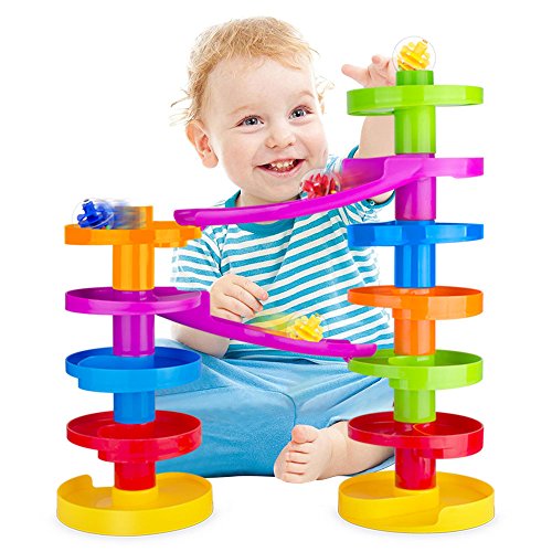 Product Cover Ball Drop Educational Toy with Bridge - Advanced Spiral Swirl Ball Ramp Activity Playset for Toddlers