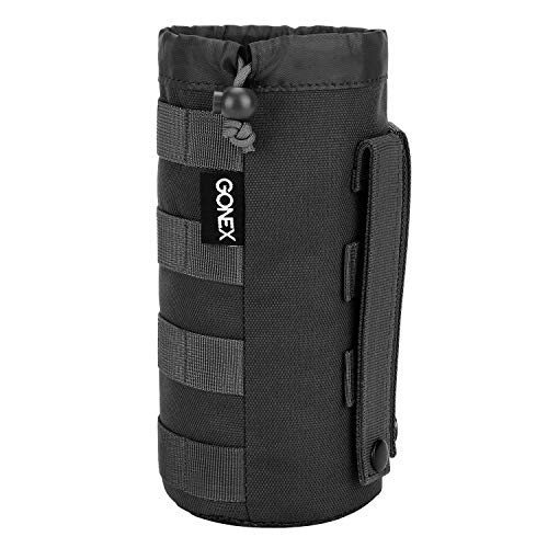 Product Cover Gonex Tactical Military MOLLE Water Bottle Pouch, Drawstring Open Top & Mesh Bottom Travel Water Bottle Bag Tactical Hydration Carrier Black