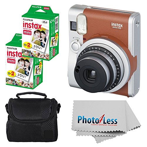 Product Cover Fujifilm INSTAX Mini 90 Neo Classic Instant Camera (Brown) With 2x Fujifilm Instax Mini 20 Pack Instant Film (40 Shots) + Compact Camera Case + Cleaning Cloth - Instant Camera Bundle