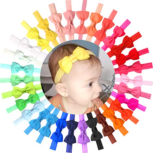 Product Cover 30 Colors Baby Girls Headbands Baby Hair Bows Soft Elastic Headbands for Newborn Infants Little Girls
