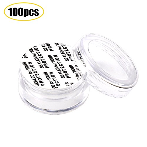 Product Cover SumDirect 100Pcs 5Gram Empty Clear Plastic Cosmetic Containers Sample Packing Portable Travel Bottle Pot Jars for Cream and Lotion with a Snoop and 10Pcs White Sheer Organza Bags(Clear)