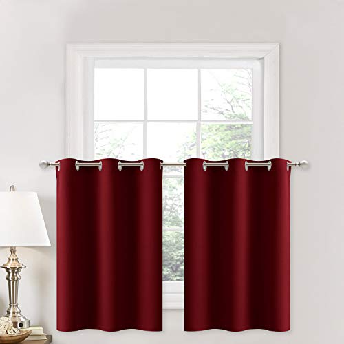 Product Cover NICETOWN Blackout Drapes for Small Window - Pair of Thermal Insulated Eyelet Top Plain Blackout Curtains (29 Width x 36 inches Length + 1.2 inches Header, Burgundy)