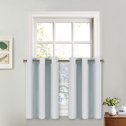 Product Cover NICETOWN Greyish White Room Darkening Drapes - Energy Efficient Kitchen Grommet Top Curtain Panels for Short Window (2-Pack, W29 x L36 + 1.2 inches Header)