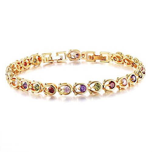 Product Cover Women Bracelets, 18K Multi-Gemstone and Diamond Tennis Bracelet Gold Heart Bracelets for Women (Diamond Bracelet)