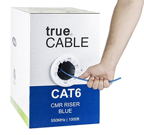 Product Cover trueCABLE Cat6 Riser (CMR), 1000ft, Blue, 23AWG 4 Pair Solid Bare Copper, 550MHz, ETL Listed, Unshielded Twisted Pair (UTP), Bulk Ethernet Cable