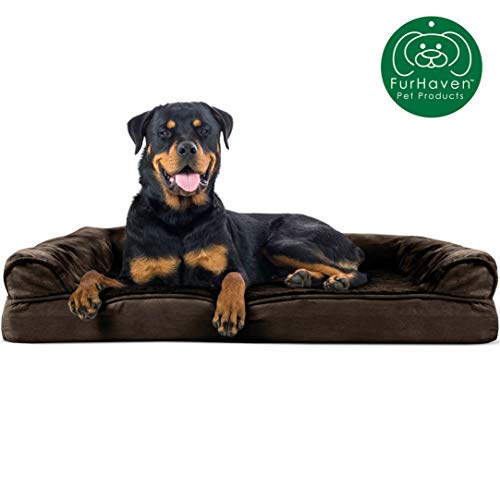 Product Cover Furhaven Pet Dog Bed | Orthopedic Ultra Plush Faux Fur & Suede Traditional Sofa-Style Living Room Couch Pet Bed w/ Removable Cover for Dogs & Cats, Espresso, Jumbo