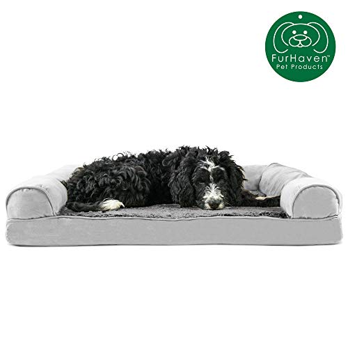 Product Cover Furhaven Pet Dog Bed | Orthopedic Ultra Plush Faux Fur & Suede Traditional Sofa-Style Living Room Couch Pet Bed w/ Removable Cover for Dogs & Cats, Gray, Large