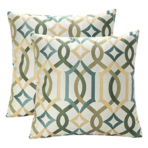 Product Cover Pack of 2 SimpleDecor Jacquard Geometric Links Accent Decorative Throw Pillow Covers Cushion Case Multicolor 18X18 Inch Green