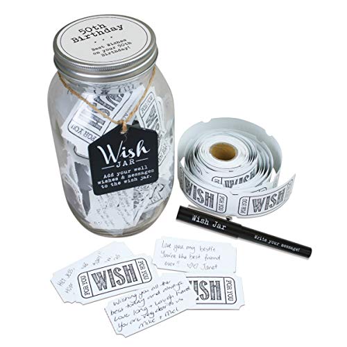 Product Cover Top Shelf 50th Birthday Wish Jar ; Unique and Thoughtful Gift Ideas for Friends and Family ; Memorable Gift for Mom, Dad, Grandma, and Grandpa ; Kit Comes with 100 Tickets and Decorative Lid