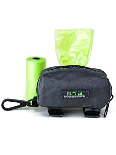 Product Cover Mighty Paw Dog Poop Bag Holder, Premium Quality Pick-up Bag Zippered Pouch, Includes Carabiner Hook and 1 Roll of Pick-up Bags (Grey/Green)