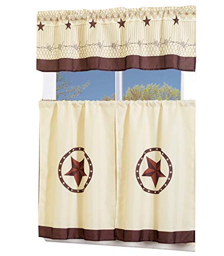 Product Cover MarCielo 3 Piece Printed Western Texas Star Kitchen/Cafe Curtain with Swag and Tier Window Curtain Set, Beige