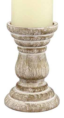 Product Cover Stonebriar Antique White Wooden Pillar Candle Holder, Vintage Seaside Pillar Stand for Dining Table Centerpiece, Coffee Table, Mantel, Or Any Table Top, Medium