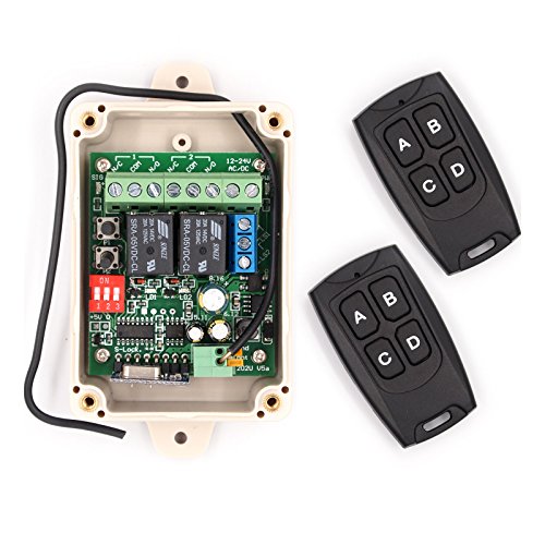 Product Cover Solidremote 12V - 24V Secure Wireless RF Remote Control Relay Switch Universal 2-Channel 433MHz Receiver with 2 FCC ID Transmitters for Garage Door Openers, Cars, LED Lights & More (KIT-1)