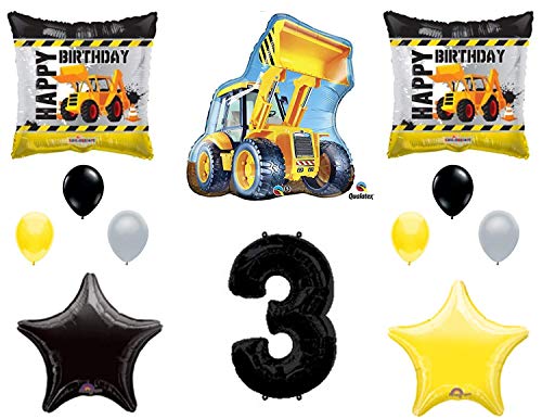 Product Cover 3rd BIRTHDAY CONSTRUCTION Balloons Decoration Supplies Party Boy Dump Truck Bulldozer Third