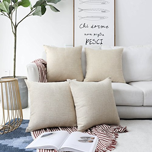 Product Cover Home Brilliant Decorative Lined Linen Square Throw Pillow Cases Protectors Cushion Covers for Sofa, Set of 4, Light Linen, 45 cm