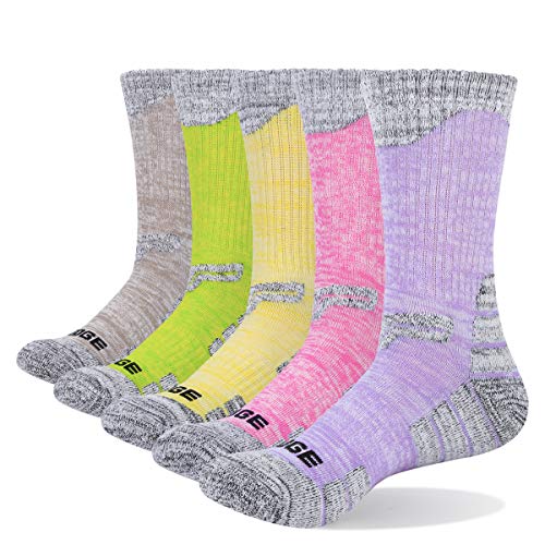 Product Cover YUEDGE 5 Packs Women's Antiskid Wicking Outdoor Multi Performance Hiking Cushion Socks, Assortment 5Pack Pink/Red/Green/Yellow/Purple, Women Shoe 7-10.5 US Size