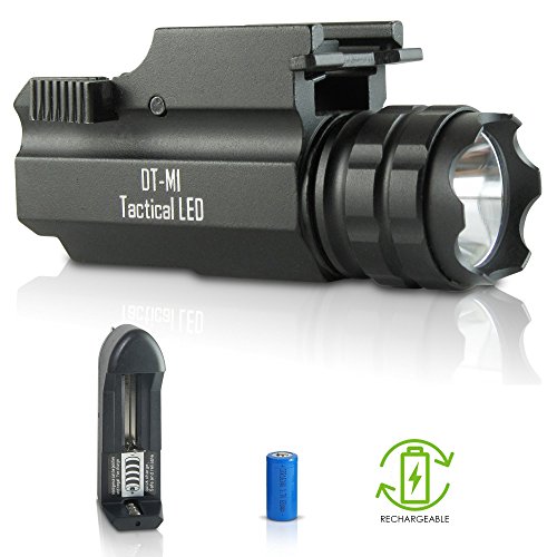 Product Cover DefendTek Rechargeable Gun Flashlight Tactical LED Rail Mounted DTM1 300 Lumens Fits Glock Taurus Ruger Springfield H&K S&W Picatinny