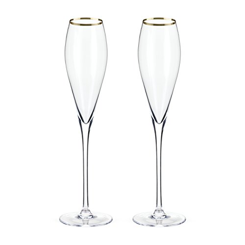 Product Cover Viski 4894 Belmont - Gold Rimmed Crystal Champagne Glasses, Cocktail Drinkware, Wine Cups, Set of 2, Clear
