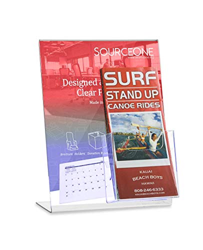 Product Cover Source One LLC Slant Back Sign Holder PREMIUM 8.5 x 11 Inches with TriFold Brochure Pocket (6 Pack)
