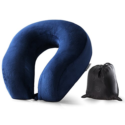 Product Cover Cozy Hut Easy to Carry Memory Foam Travel Neck & Cervical Pillow, Head Chin and Neck Support Washable Micro-Fiber Cover with Storage Bag, Navy Blue