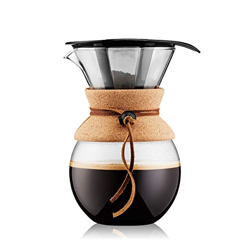 Product Cover Bodum Pour Over Coffee Maker with Permanent Filter, Glass, 34 Ounce, 1 Liter, Cork Band
