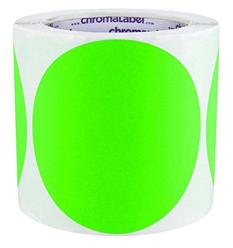 Product Cover ChromaLabel 4 Inch Round Permanent Color-Code Dot Stickers, 250 per Roll, Fluorescent Green