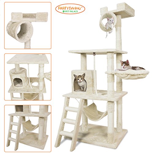 Product Cover Pet Palace Cat Tree Kitten Activity Tower Condo with Hammock, Deluxe Scratching Posts, and Rope, 65