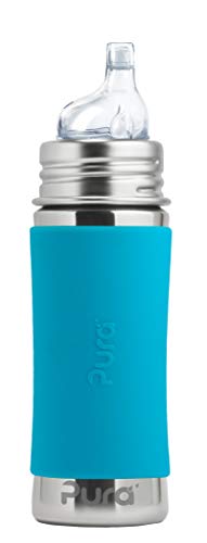 Product Cover Pura Kiki 11 oz / 325 ml Stainless Steel Sippy Cup with Silicone XL Sipper Spout & Sleeve, Aqua (Plastic Free, NonToxic Certified, BPA Free)