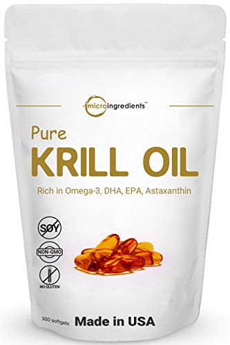 Product Cover Antarctic Krill Oil Supplement, 1000mg Per Serving, 300 Softgels, Supports Memory and Brain Health, Rich in Omega 3, Fatty Acids, DHA, EPA, Phospholipi and Astaxanthin, No GMOs and Made in USA