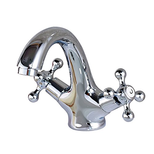 Product Cover Rozin Deck Mounted Double Knobs Basin Faucet Single Hole Bathroom Sink Mixer Tap Chrome Finish