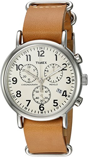 Product Cover Timex Unisex TWC063500 Weekender Chrono Cream/Tan Double-Layered Leather Slip-Thru Strap Watch