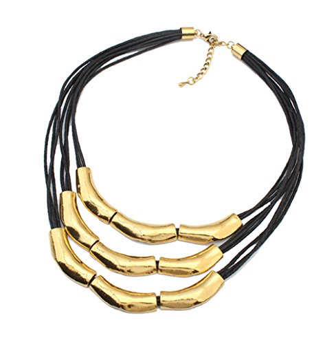 Product Cover LINJIE JEWELRY Womens Multilayer Pendant Choker Necklace Strands Leather Cord Chain Gold Alloy