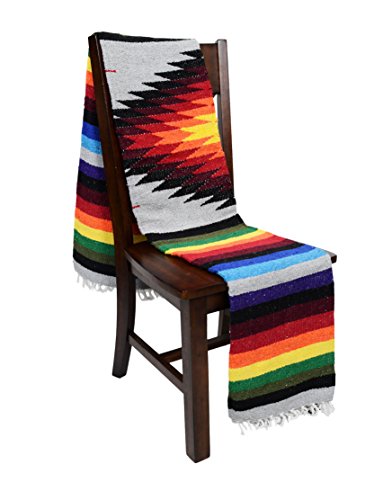 Product Cover Open Road Goods Mexican Yoga Blanket, Navajo Aztec Diamond XL Thick Serape with Stripes-Grey
