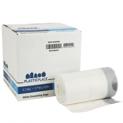 Product Cover Plasticplace 4 Gallon Trash Bags │ 0.7 Mil │ Drawstring White Garbage Can Liners │ 17