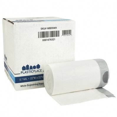 Product Cover Plasticplace 8 Gallon Drawstring Trash Bags │ White Garbage Can Liners 0.7 Mil │ 22