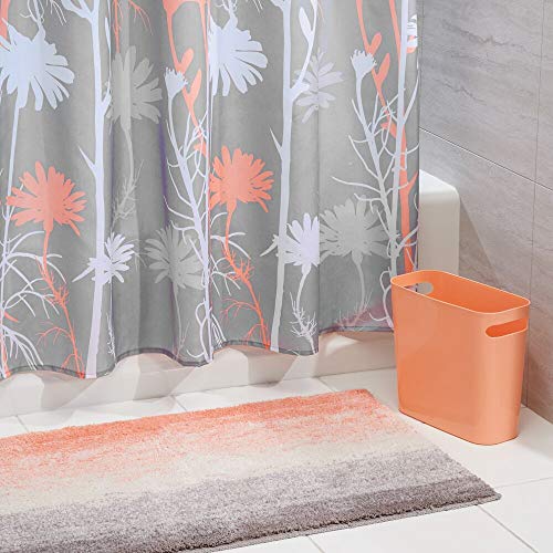 Product Cover mDesign 3 Piece Decorative Bathroom Decor Set - Floral Polyester Fabric Shower Curtain, Ombre Microfiber Non-Slip Bathroom Accent Rug, Plastic Wastebasket Trash Can - Coral/Gray/White
